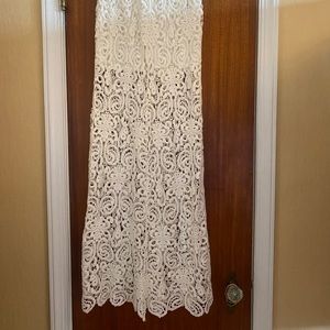 Off-white lace maxi skirt perfect for bachelorettes and brides. Gorgeous!